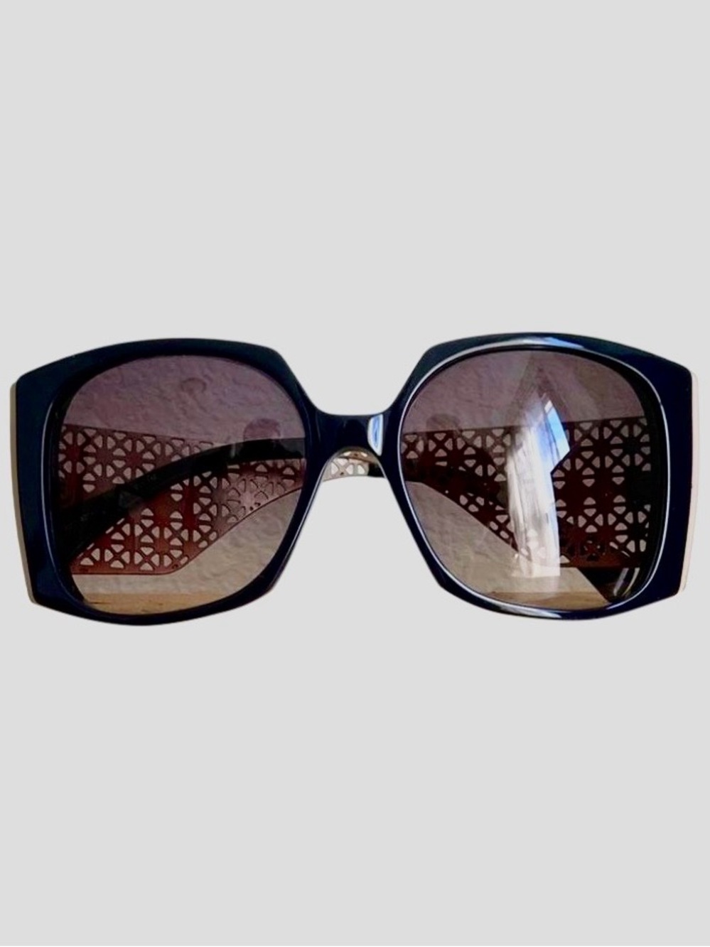 Alexander McQueen Black Sunglasses Silver-tone Pewter lattice Metal Accents COA - Picture 4 of 15